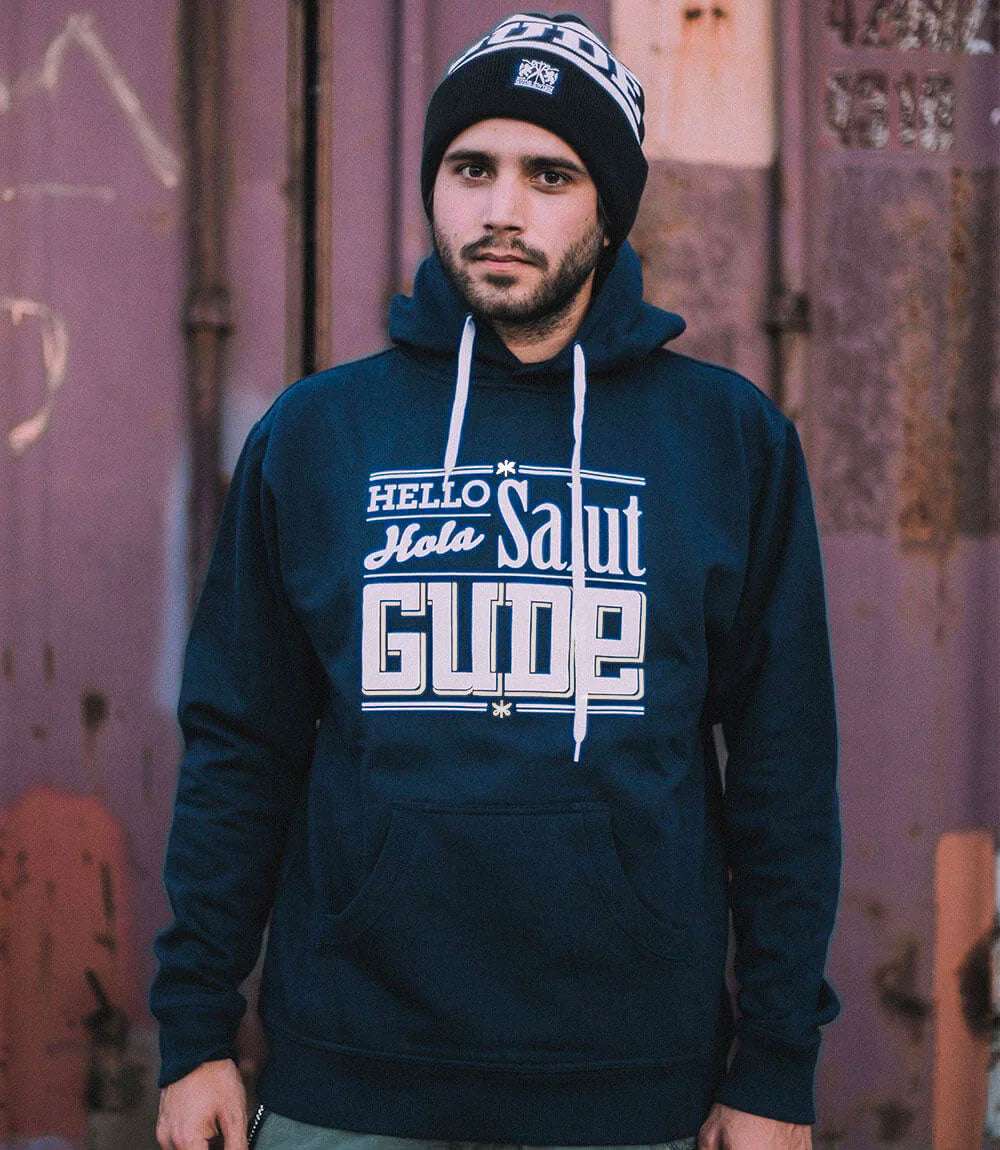 Hello, Hola, Salut, GUDE - Hoodie, navy
