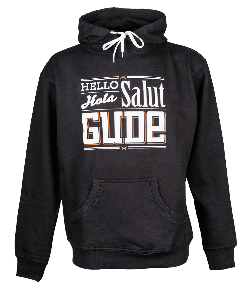 Hello, Hola, Salut, GUDE - Hoodie, schwarz