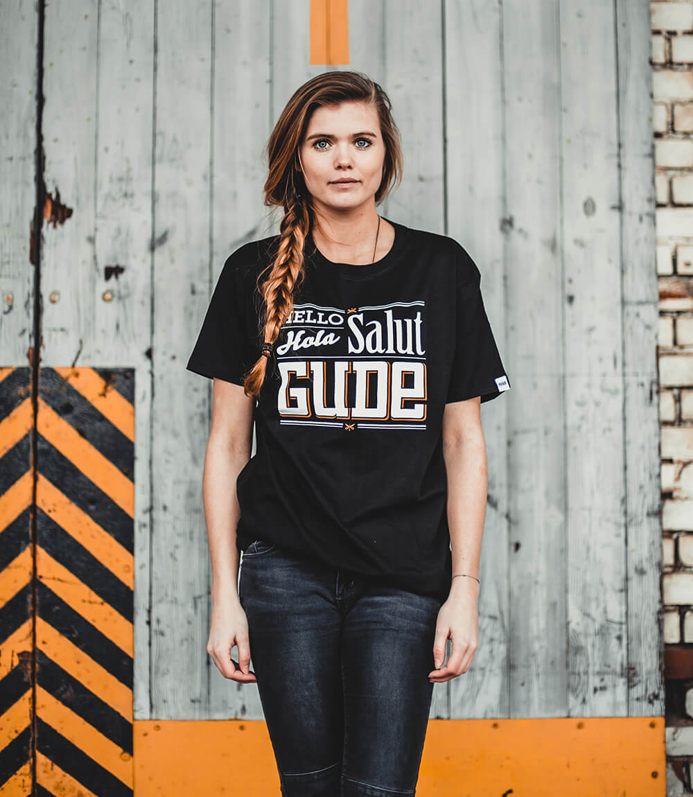 Hello, Hola, Salut, GUDE - Shirt, schwarz