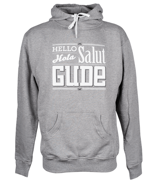 Hello, Hola, Salut, GUDE - Hoodie, grau